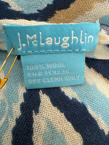 J.McLaughlin Neu Schilf Schal Navy/Beige/Hellblau Ikat Wolle Leicht - Bild 5 von 13
