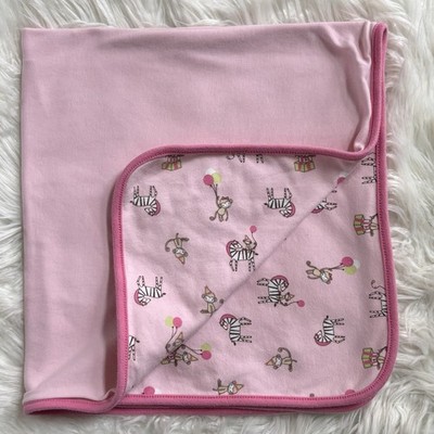 Gymboree Pink Baby Girl Blanket 2010 RARE Zebra Monkey Balloons Security Lovey
