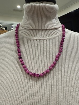 Pink & Black Beaded Acrylic Necklace with Swirl Pattern, Lobster Claw Clasp