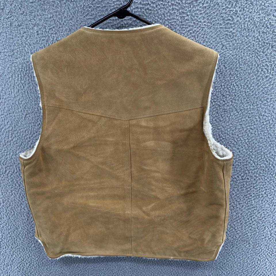 VINTAGE Fieldmaster Vest Mens Large Tan Suede Sherpa Lined Western Cowboy 70s - Image 4 of 4