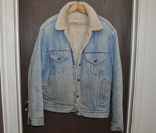 Vtg 80s Levi's Distressed Denim Sherpa Lined Trucker Jacket Mens 44 Made In USA