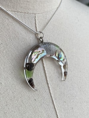 Handmade Abalone Sea Glass Necklace Solid 925 silver 16  Cord 