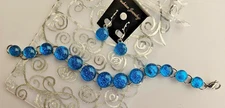 Handcrafted Fused Turquoise Blue Dichroic Glass Bracelet & Bonus Earrings