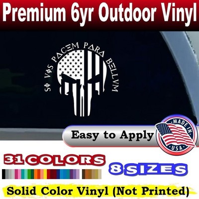 Skull American Flag Si Vis Pacem Para Bellum Car or Truck Window Decal Sticker