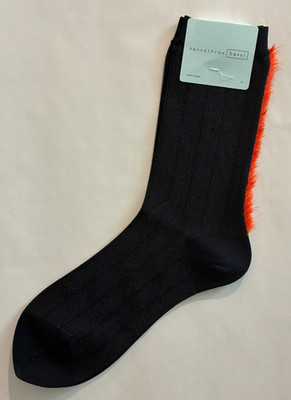 RARE FIND Hansel From Basel Womens One Size Black Crew Socks faux fir stripe NWT
