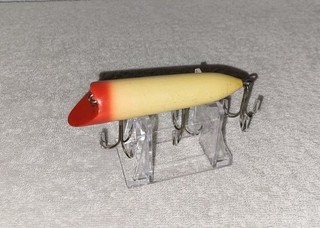 Vintage Early Heddon No Eye Lucky 13 2502 Red Head Wood Fishing Lure Cup Rig