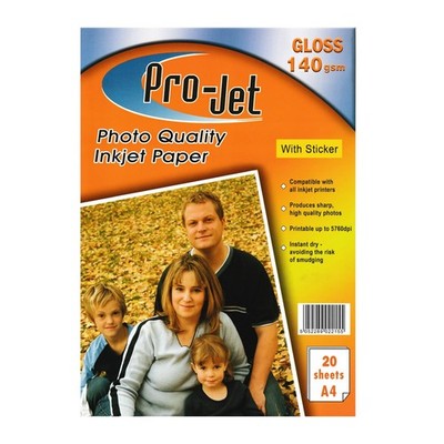 Pro-Jet Glossy A4 selbstklebende Aufkleber Inkjet Fotopapier 140 g/m² - 20 Blatt
