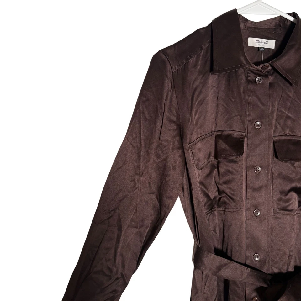 Madewell Silk Belted Midi Shirtdress Women's Size XS in Brown New Without Tags! - Image 3 of 4
