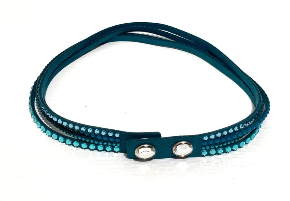 Pulsera Swarovski 36cm Cuero Cristal Azul Mandarín Ajustable Usada Foto 2 de 4