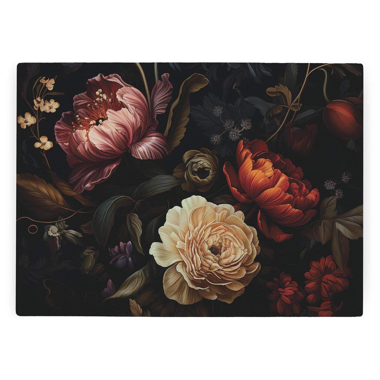 Purely Home Rouge Dark Floral Worktop Protector - Large Textured Glass Chopping Board - Black - Image 2