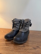 Women s Sperry Water Resistant Duck Boots Black/Gray Ankle Lace-Up Zipper 6.5