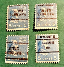 SCOTT # 810 - SET OF 4 JAMES MONROE 5 CENT PRECANCELED STAMPS - 1938 - F / VF