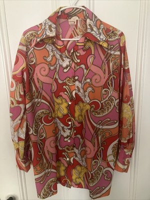 Vintage Ellanee New Orleans Womens Psychedelic Hippie Blouse 70 s 60 s MCM