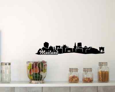 Samunshi Wandtattoo Mailand Skyline Wandaufkleber schwarz 30x5,5cm  30 x 5,5cm