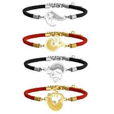 2pcs "I Love You" Matching Heart His Hers Couple Velvet Cord Bracelet Fit 7"-9"
