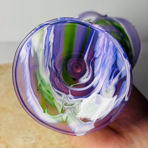 Stunning Penco Flame Glow Hand Blown Glass Long Stem Candle Holder Purple Green - Picture 11 of 11