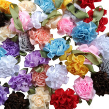 40Pcs Ribbon Flowers Bows Carnation Appliques Sewing Craft Multi 