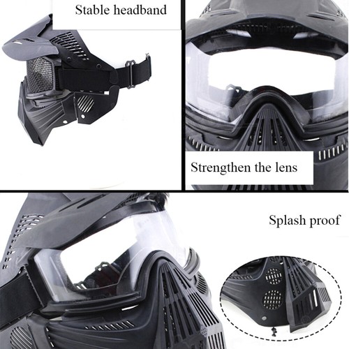 Tactical Full Face Mask Protective Mask Paintball Airsoft PC Safety Goggles lens - Picture 6 of 13