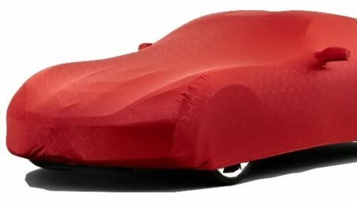 C7 Corvette Indoor Car Cover Red with Flags Logo Fabric Pattern - Image 2 of 3