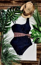 Women's Smoothing Full Coverage One Piece Swimsuit Leopard sash- size Large