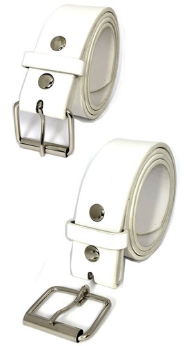 Snap On White Leather Belt W/ Buckle 