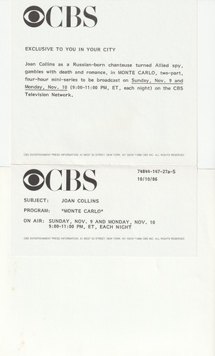 Foto original de CBS 10-10-86 Monte Carlo Joan Collins - Imagen 3 de 4