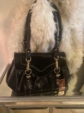 La Gioe di Toscana by Sharon Gioe Black Snake Embossed Gold Medium Handbag