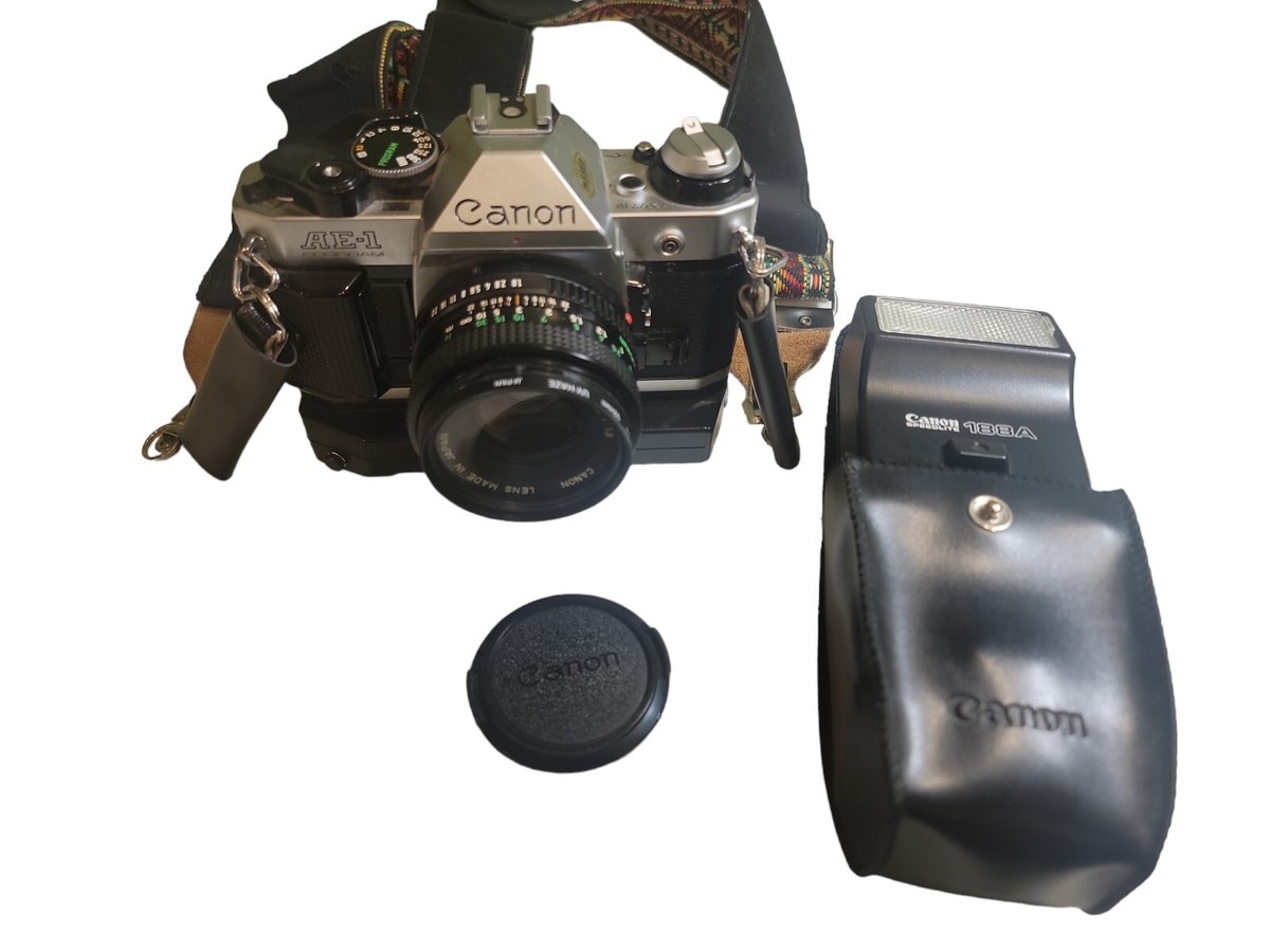 Canon AE-1 Program Camera W/ FD 50mm Lens And Speedlite - Untested