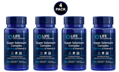 Life Extension Super Selenium Complex 200 mcg & Vitamin E -100 VCaps -4 Pack