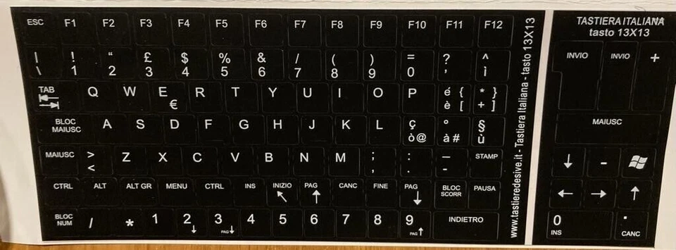 Adesivi Tastiera Lingua Italiana Completa Notebook Pc (misura tasto 13x13mm) - Immagine 4 di 4