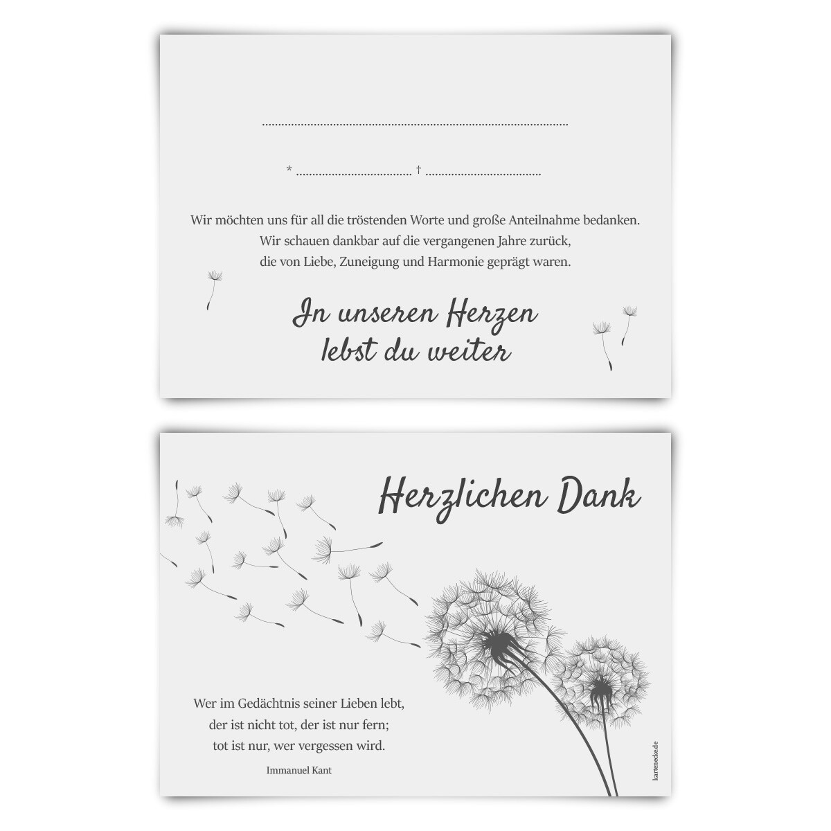 Trauerkarten Trauer Danksagungen 12 Stück Karten Pusteblume Vorausgefüllt