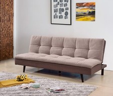 Light Brown Linen Pillow Top Sofa Bed with Removable Washable Cover