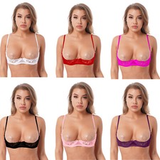 Womens Bra Top Strap Quarter Cup Open Tip Nippleless Bralette Lace Underwired
