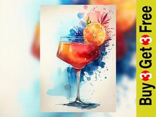 Vibrant Cocktail Glass Watercolor Art Print 5"x7" - Citrus & Splash