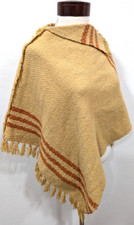 Vtg Sarape 1960s 100 Wool Boho Hippie Shawl Yellow Orange Stripe Poncho VEUC
