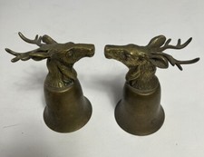 VINTAGE BRASS DEER ELK STAG HEAD STIRRUP CUP GOBLET, 5 1/2”H, head 4