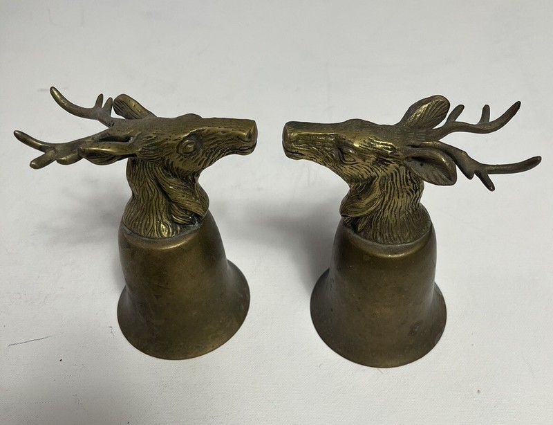 VINTAGE BRASS DEER ELK STAG HEAD STIRRUP CUP GOBLET, 5 1/2”H, head 4" rim 3 1/4"