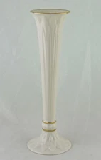 LENOX TRUMPET/FLUTED BUD/FLOWER VASE USA MADE GOLD RIMS EMBOSSED