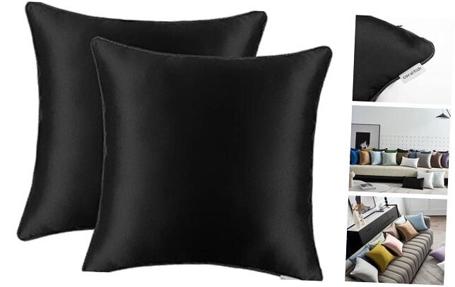 Pillow Covers Decorative Throw Pillow Cases Satin Fabric and 20x20 inch Black-image