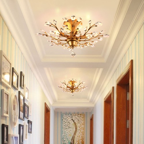 4 Light Rustic Crystal Flush Mount Ceiling Chandeliers For Living Room Kitchen - Picture 46 of 46