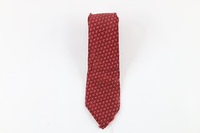 Vtg 40s 50s Rockabilly Distressed Silk Brocade 4 Fold Neck Tie Red Floral USA