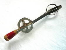 Vintage A&J Red Wooden Handle Metal Egg Beater 1920s Made in USA
