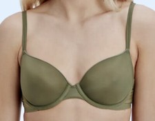 CALVIN KLEIN Sheer Marquisette Napa Olive Green Lightly Lined Demi Bra Women 32C