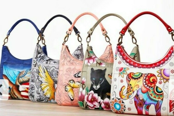 ANUSCHKA Hand-Painted purse Leather Hobo Crossbody Key fob bag