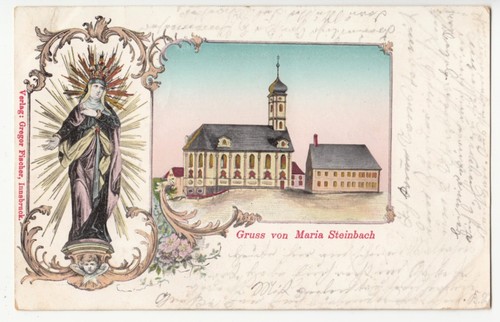 Maria Steinbach bei Legau n. Memmingen Mater Dolorosa Goldfenster Litho  1904 - Picture 1 of 2