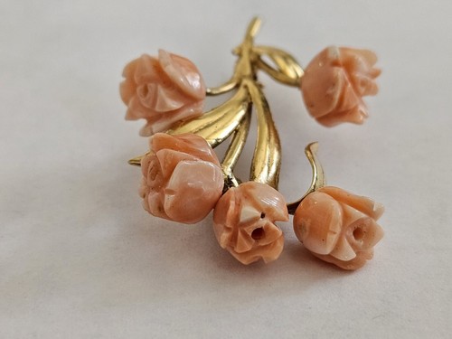 Vintage 14k Gelbgold Koralle Blume Floral Anstecknadel Brosche - Bild 6 von 9