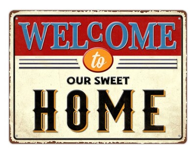 Targa in latta con welcome sweet home Da collezione vintage 40 cm x 30 cm A MURO