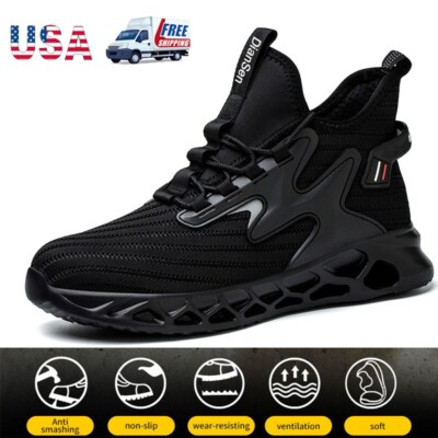 Mens Safety Shoes Steel Toe Lightweight Breathable Sneakers Slip Resistant Black