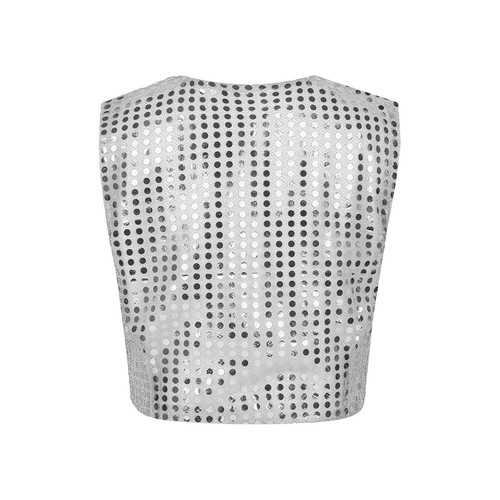 Women's Shiny Sequin Vest Stylish Waistcoat Sleeveless Party Dance Costume - Picture 7 of 51