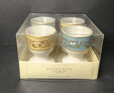 POTTERY BARN Floral Egg Cups Coquetiers Set of 4 NEW